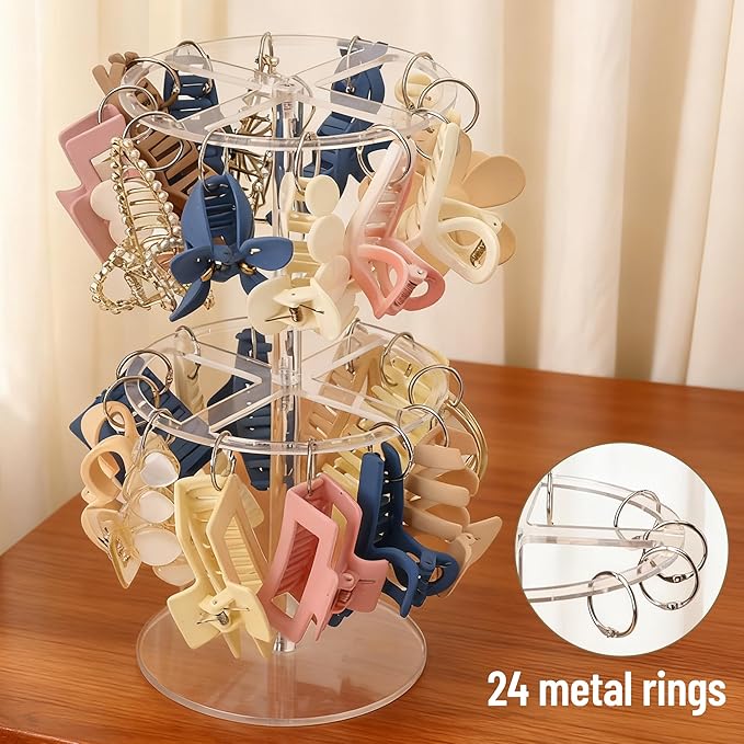 2-Tier Acrylic Claw Clip Organizer Rack- Large Capacity Hair Claw Clips Holder for Bathroom, Bedroom- Durable Clear Hair Accessories Organizer Storage for Women and Girls