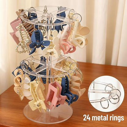 2-Tier Acrylic Claw Clip Organizer Rack- Large Capacity Hair Claw Clips Holder for Bathroom, Bedroom- Durable Clear Hair Accessories Organizer Storage for Women and Girls