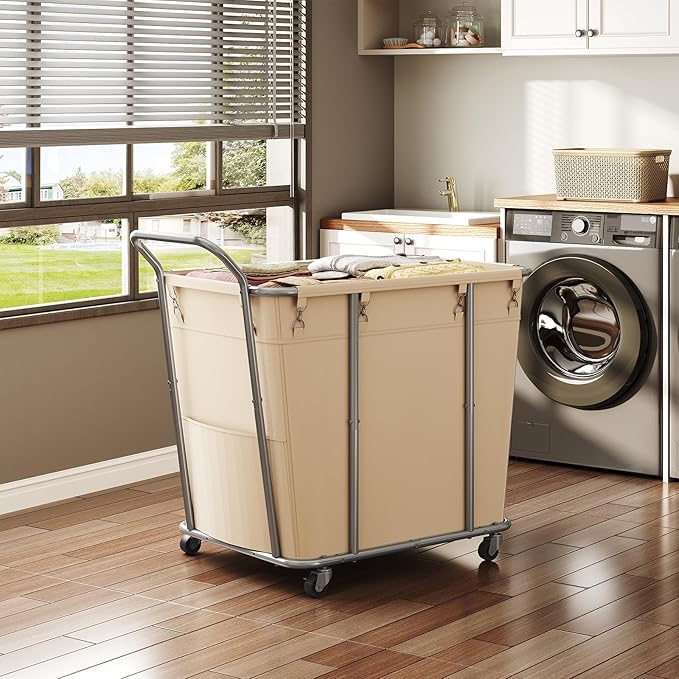 CHOEZON Laundry Sorter, 313L Large Laundry Basket, Rolling Hamper, Minimalist Laundry Organizer on Wheels, for Laundry Room, Bedroom, Guest Room, Beige TXY09WM