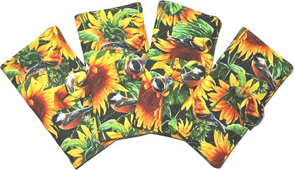Tea Bag Wallet Includes 4 Tea Bags, Sunflowers & Songbirds, English Tea Time, Quilted Handcrafted, Securely Holds Tea Bags