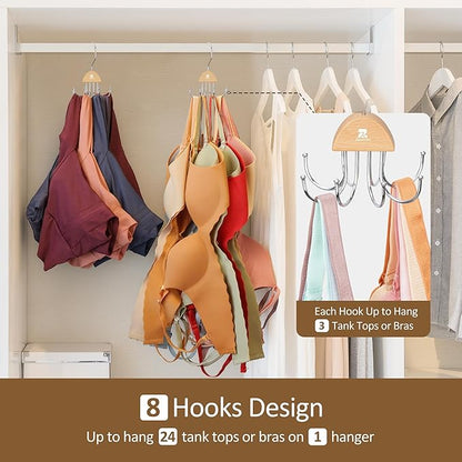 ZEDODIER 2 Pack Tank Top Hanger, Rotatable Bra Organzier for Closet, Max 48 Storage Capacity Sport Bra Holder, Space Saving Closet Organizers and Storage, Natural