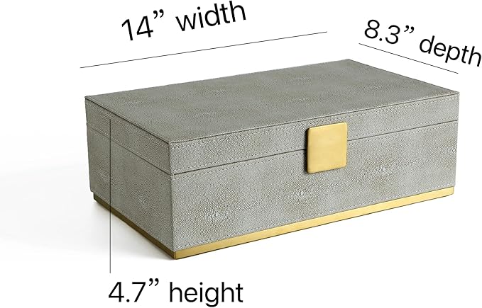 Ivory Shagreen Large Decorative Box PU Leather Rectangular Storage Box for Shel Closet Storage Dresser Jewelry Box Men's &Women's Accessories Organizer (ivory, 14x8.3 inch)