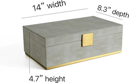 Ivory Shagreen Large Decorative Box PU Leather Rectangular Storage Box for Shel Closet Storage Dresser Jewelry Box Men's &Women's Accessories Organizer (ivory, 14x8.3 inch)