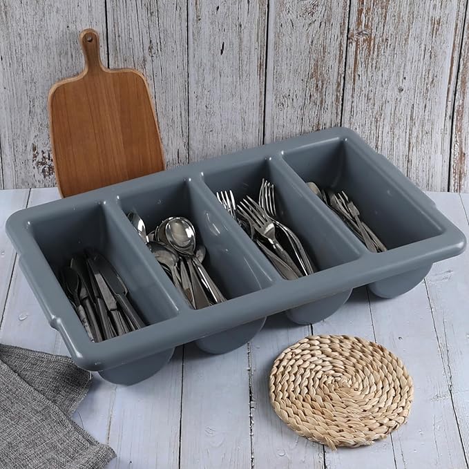 Obstnny 4-Pack Commercial Cutlery Bin, 4-Compartment Plastic Silverware Organizer Trays