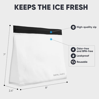 BERLINZO Reusable Ice Storage Bag - Freezer Safe Leak Proof Silicone and Plastic-Free Lunch Bag for Ice and Food Storage - BPA-Free - 2 Pack