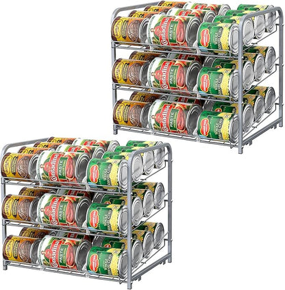 BTY Can Organizer for Pantry Stackable 2 Pack, Can Storage Organizer Rack Stacking Can Dispensers Small Space Holds up to 36 Cans for Pantry, Kitchen, Cabinet- Silver