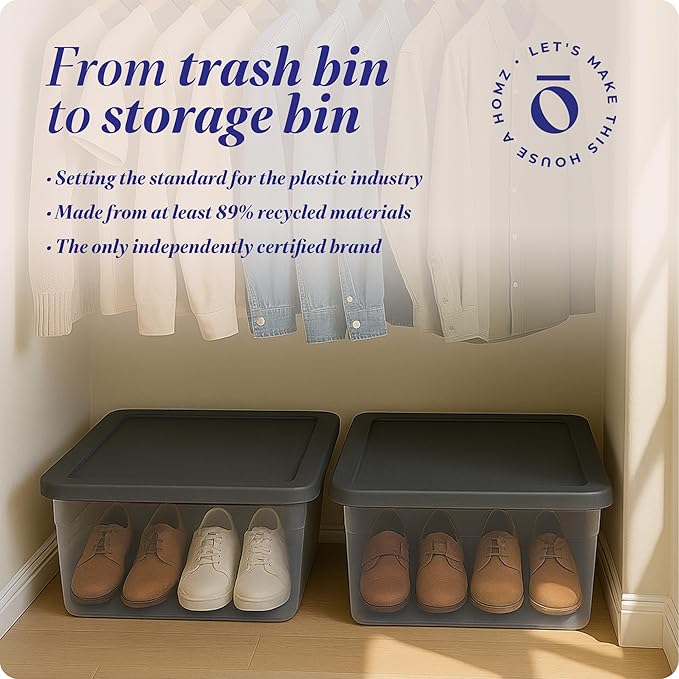 HOMZ 2-Pack Snaplock, Small Clear Plastic Storage Organizer Bins w/ Lids, 28 Quart, Gray - Stackable Container Boxes for Bedroom, Bathroom, Garage, and Office Organization