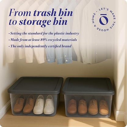 HOMZ 2-Pack Snaplock, Small Clear Plastic Storage Organizer Bins w/ Lids, 28 Quart, Gray - Stackable Container Boxes for Bedroom, Bathroom, Garage, and Office Organization