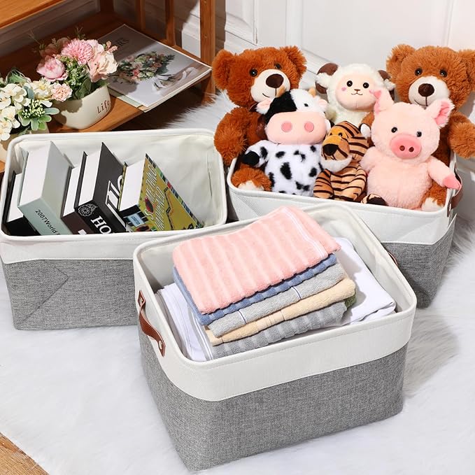 Uiifan 8 Pack 16 x 12 x 10 Inch Large Storage Baskets Collapsible Fabric Storage Cubes Bins with Handles for Shelves Closets Nursery Home Clothes Toys Organizers, Gray