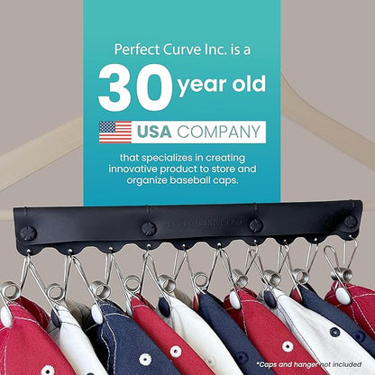 Perfect Curve Baseball Cap Hanger - Store 20 Caps with Button Clip Design, Silicone & Metal, Black, 2-Pack