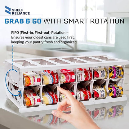 Shelf Reliance Cansolidator Pantry Plus - 1-Pack Can Organizer for Pantry, Stackable Soda Can Storage for Kitchen, Holds 60 Cans of Food or Soda