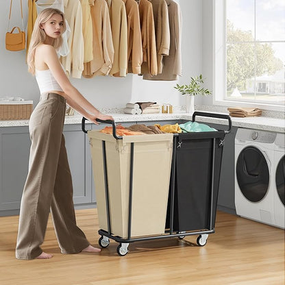 Gewudraw Large Laundry Hamper with Wheels, 2 Bag 360L Big Rolling Laundry Basket Sorter Cart, Extra Large Clothes Hamper, Heavy Duty Laundry Basket Organizer for Laundry Room, Bathroom