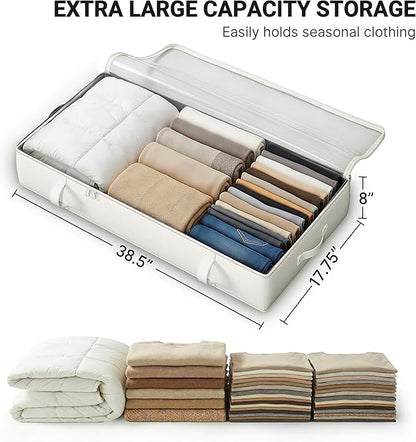 TidyCorner 2-Pack Under Bed Storage Containers, 8 Inches Tall Underbed Clothes Storage Organizer Bin with Sturdy Sidewalls/Bottom, Under the Bed Storage Bags 2 Storage Bins, Beige