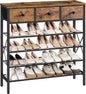 YATINEY 5-Tier Shoe Rack with 3 Drawers, Metal Shoe Organizer for 20 Pairs with Storage Shelves and Wooden Top, for Entryway, Hallway, Foyer, Closet, Rustic Brown and Black SS35BR