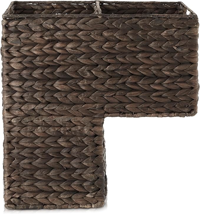 Casafield Stair Step Basket with Handles, Espresso Dark Brown - Woven Water Hyacinth Staircase Basket Storage Bin Organizer