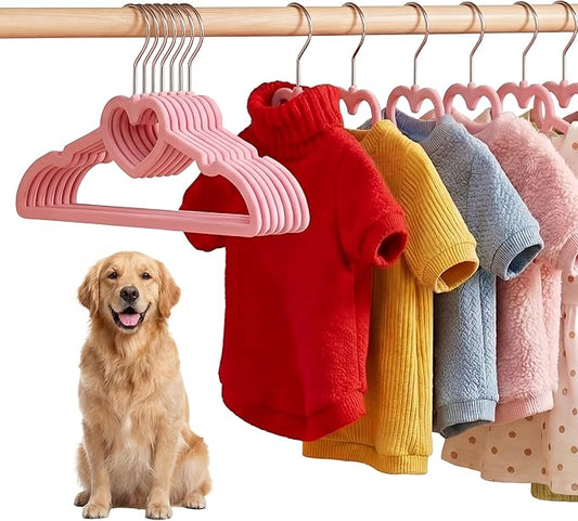 12 Pcs Pink Dog Clothes Hangers 13'' Non-Slip & 360° Swivel Pink Velvet Pet Hangers for Dogs and Cats Rustproof Metal Hooks, Space-Saving for Home Storage & Grooming Salons