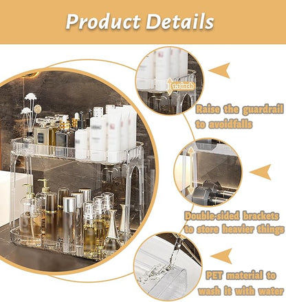 VNIMTI Skincare Organizers 2 Tier, Makeup Organizer Countertop, Cosmetic Display Cases, Makeup＆Skincare Organizer for Vanity, Desktop, Bathroon, Ideal for Women (Free Standing - Clear)