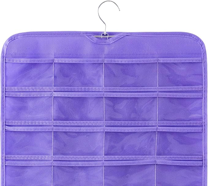 Bloss Hanging Jewelry Organizer, Double Sided 80 Pocket Jewelry Chain Storage Bag 2 Layer of Fabric Jewelry Organizer Holder for Necklace Bracelet Earring Ring Chain Knitting Tool - Purple