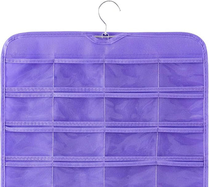 Bloss Hanging Jewelry Organizer, Double Sided 80 Pocket Jewelry Chain Storage Bag 2 Layer of Fabric Jewelry Organizer Holder for Necklace Bracelet Earring Ring Chain Knitting Tool - Purple