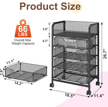 Hongtamoya Makeup Cart Organizer with 4 Drawers, Vanity Storage Organizer, Large Floor Skincare Organizers Cosmetics Display Cases for Skin Care Perfume Nail Polish, Black
