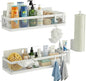 PUSDON 5-in-1 16.5" Extra Long Slim Wall Mount Wrapped Mesh Kitchen Organizer & Shower Caddy Kit, with Paper Towel Holder, Utensil Holder, Soap Dish, Holds 50LBS - White, Netting