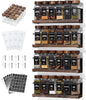 4-Tier Wall Mount Spice Rack Organizer with 24 Glass Jars, 216 Labels & Funnel - Screw/Adhesive Mount, Black Metal & Wood Spice Storage for Kitchen Pantry Cabinet, 11.6”W x 2.4”D x 3.2”H