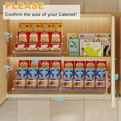Adjustable Acrylic Can Rack Organizer for Pantry, 3 Tier Expandable Canned Storage Holder, Soda Can Dispenser Shelf Holds Up to 24 Cans, Clear Canned Display for Cabinet & Countertop (Patent Pending)