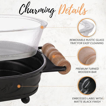 Autumn Alley Black Farmhouse Soap Dish for Bathroom – Fun Kitchen Soap Tray – Farmhouse Bathroom Accessories – Rustic Soap Dish – Wooden Handles Add Vintage Appeal – Cute Bathtub Decor
