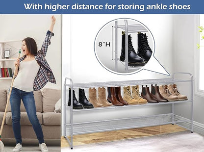 KEETDY 3-Tier Long Shoe Rack for Closet and 2 Tier Metal Shoe Organizer