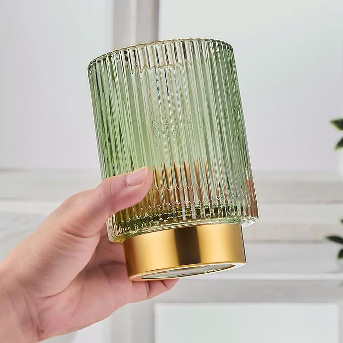 Makeup Brush Holder Organizer,Toothbrush Holders,Desk Pen Pencil Holder,Multifunctional Vintage Glass Brush Cup（L/Green/A3-6-US）