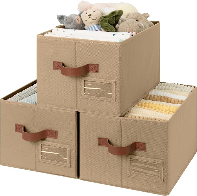 GRANNY SAYS Clothes Storage Bins, Closet Storage Bins for Shelves, Storage Basket with Handles, Decorative Storage Box for Closet, Brown, Medium, 3-Pack