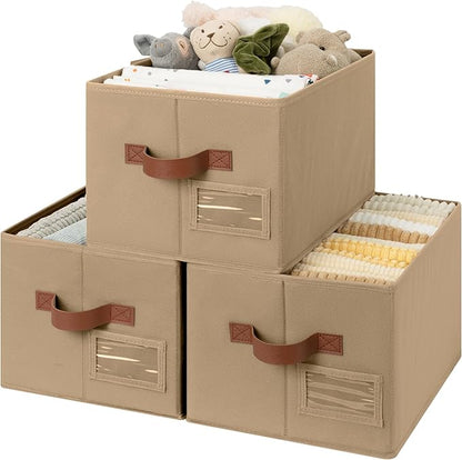 GRANNY SAYS Clothes Storage Bins, Closet Storage Bins for Shelves, Storage Basket with Handles, Decorative Storage Box for Closet, Brown, Medium, 3-Pack