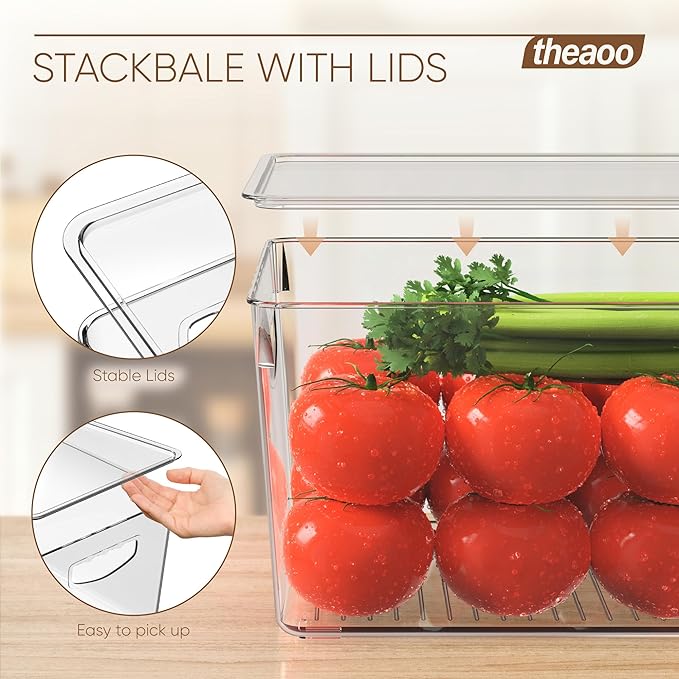 theaoo 6 Pack Clear Storage Bins with Lids Stackable AND Soda Can Dispenser for Refrigerator with Lids