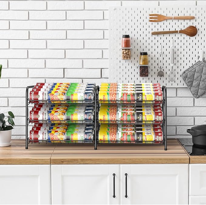 NANANARDOSO Can Organizer for Pantry, 3 Tier Can Dispenser Rack Holds up to 72 Cans, Can Storage Organizer Holder for Canned Food Storage Kitchen Cabinets or Pantry Shelf Countertop, Black