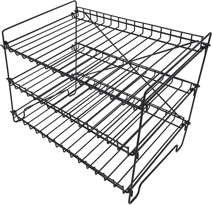 FixtureDisplays 3-Tier Shelf Wire Rack Trending Can Rack Organizer, Can Jar Dispenser for Kitchen Cabinet, Countertop, Pantry 16" Wide x 12.5" Tall x 10" Deep, Black, Steel, 8 pounds