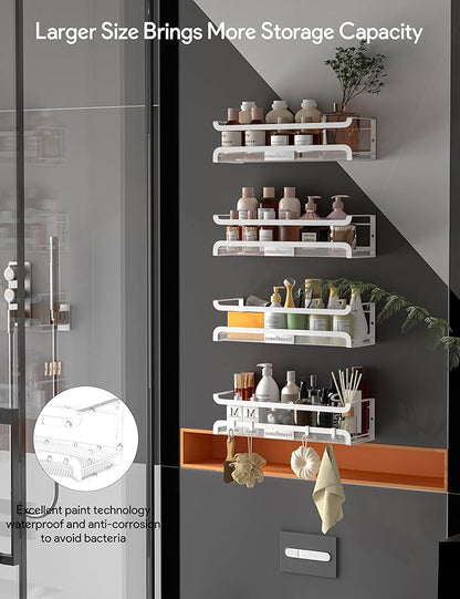 Spice Rack Wall Mount with Hooks - Spice Racks Organizer for Cabinet Storage, Wall Mounted Hanging Shelf Seasoning Organizer, for Kitchen, Pantry Door, Bathroom (White, 1 Pack)