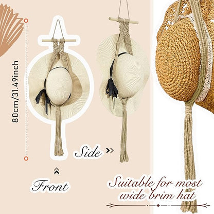 Yulejo Macrame Hat Hangers Racks Boho Cowboy Hats Holders Western Display Organizer Storage decor Back of Door for Wall