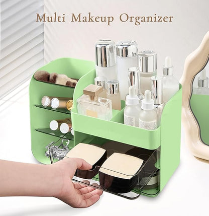 Makeup Organizer Countertop with Drawers, Cosmetic Organizer with Travel Makeup Brush Holder, Skincare Organizer & Storage with Drawers for Bathroom, Beauty Essentials, Eyeshadow (green)