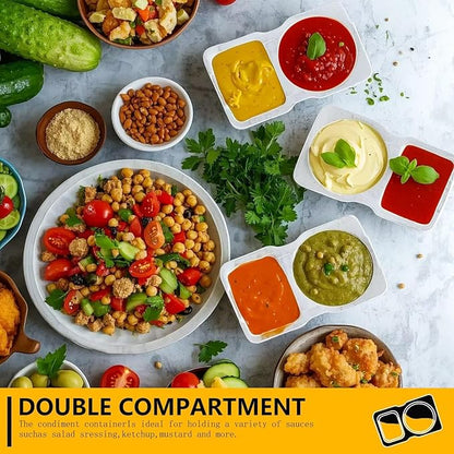 10pcs Reusable Snack Containers with Lids,2025 New 2 Compartment Plastic Containers for Pack Snacks,Leakproof Double Compartment Condiment Pack for Meal Prep, Portion Control,On-the-Go School Travel