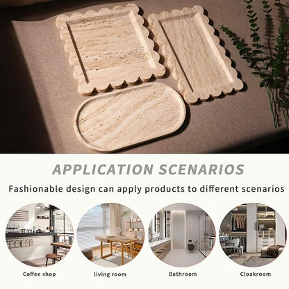Natural 100% Travertine Vanity Tray Luxury Scalloped Marble Tray, Italian Travertine Tray for Home Decor Bathroom Kitchen Candle Key (Square-9.8 * 9.8-Beige Travertine)