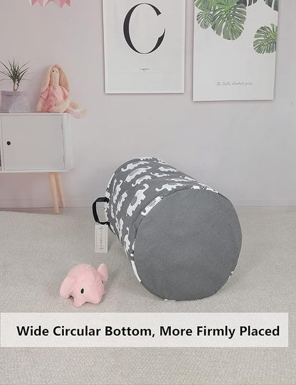 QUEENLALA Large Storage Basket,Laundry Hamper/Bathroom/Home Decor/Collapsible Round Storage Bin,Boys and Girls Hamper/Boxes/Clothing(Round-Elephant)