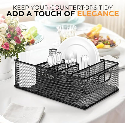 Gennua Kitchen Paper Plate Organizer for Cabinet, Counter, Picnics, Parties & More, Extra Large Utensil Caddy Crafted of Thick Iron Mesh With 6 Compartments for Paper Plates & Plastic Silverware
