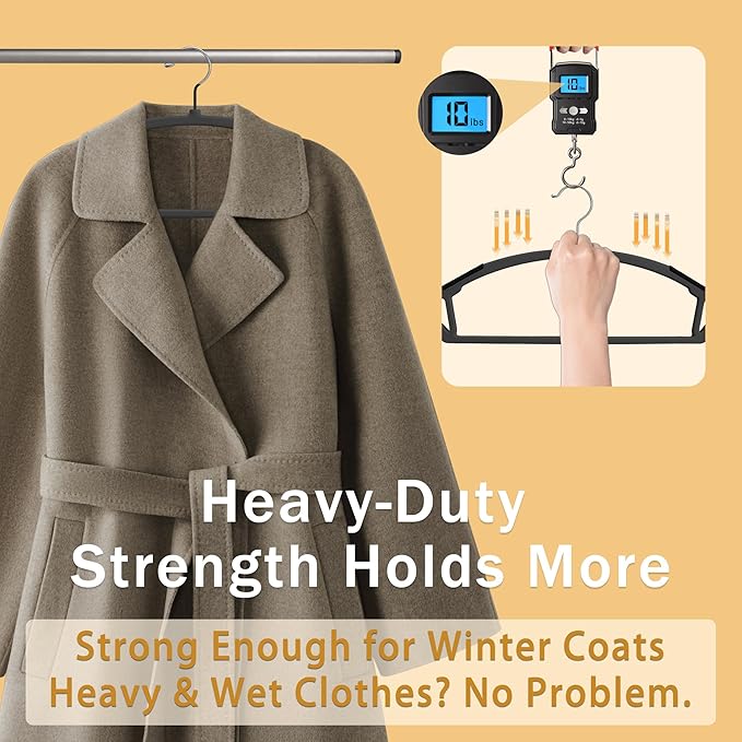 36-Pack Non Slip Plastic Clothes Hangers/w Rubber Pad, Coat Hangers 360° Swivel Hook, Heavy Sturdy Space-Saving Organizers, Hangers for Coats, Pants, Suits, Shirts (Black)