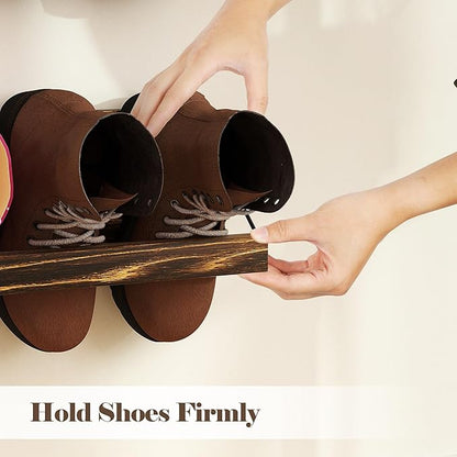 Nisorpa 2 Pcs Wall Mounted Shoe Rack Rustic Burnt Wood, Wall Hanging Shoe Rack Mounted, Shoes Storage Organizer Footwear Holder for Entryways Closet Mudroom Hallways, 30 Inch, Holds 3 Pairs