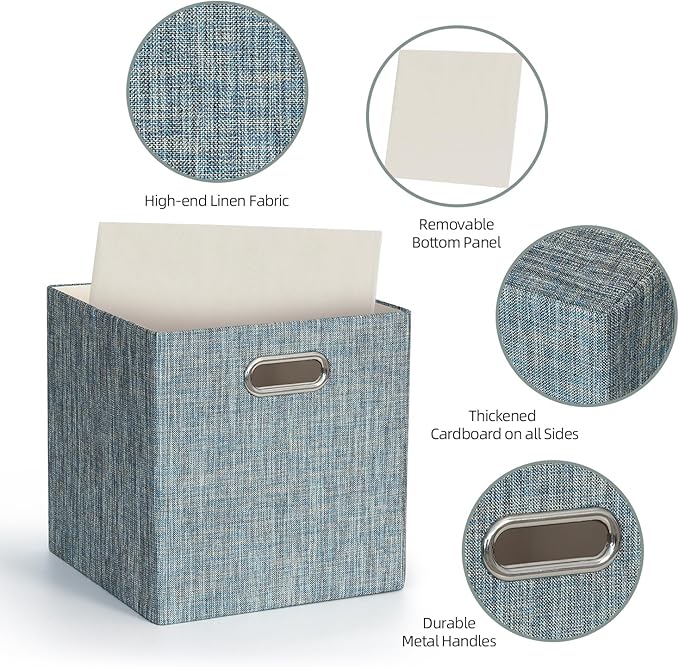 Posprica Storage Boxes, Foldable Organiser Cube Basket Bin, Thick and Heavy Duty (28×28×28cm/4pcs, Teal)