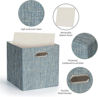 Posprica Storage Boxes, Foldable Organiser Cube Basket Bin, Thick and Heavy Duty (28×28×28cm/4pcs, Teal)