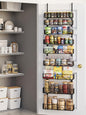 Over the Door Pantry Organizer, 9-Tier Over the Door Pantry Organizer Rack and Storage, Metal Hanging Spice Rack Shelves Door for Home Office Laundry Room Bathroom & Kitchen Organization Black
