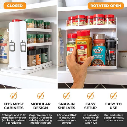 Cabinet Caddy SNAP! Spice Rack Organizer for Cabinet - Slide & Rotate Seasoning Organizer - 4 Snap-In Adjustable Shelves for 5 Tier of Storage - Magnetic Modular Design - 8.9”H x 6.1”W x 10.8”D