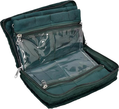 Kuber Industries Embroidery Design Satin Jewellery Pouch Cum Makeup Kit, Pack of 2 (Green & Pink)