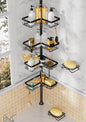DAOYA Corner Shower Caddy + 2 Soap Holders, 4 Tier Shower Caddy Tension Pole Stainless Steel Black, Extends 25-114.2 Inches, for Bathroom Organizers and Storage, Renter-Friendly and Gift Idea